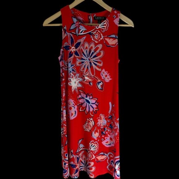 Lauren Ralph Lauren Red Floral Shift Dress Sz 6 - Picture 1 of 6